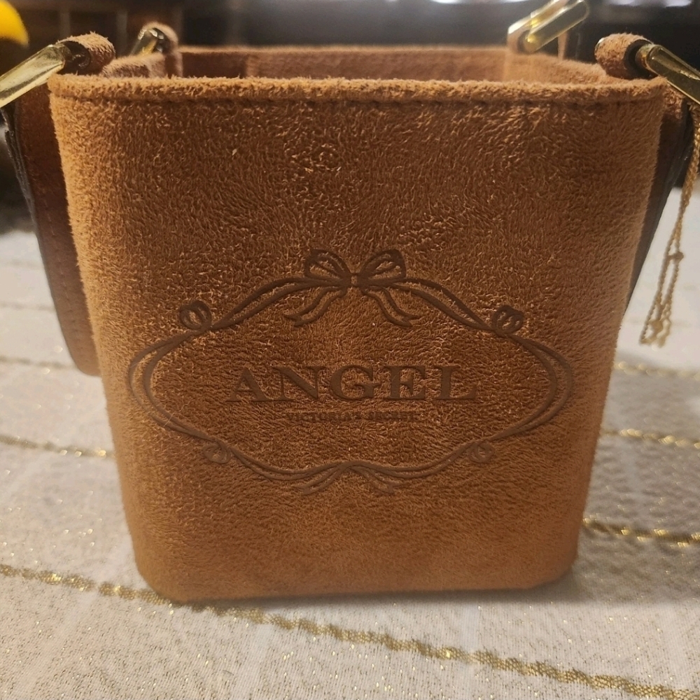 Vintage Victorian Secret "ANGEL" Suede Box Bag.  Patterned Lining